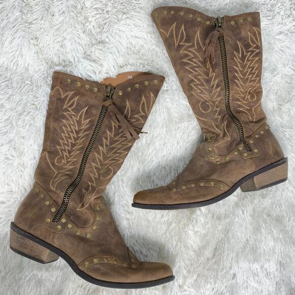 Coconuts by Matisse Womens Brown Faux Leather Pirate Western Studded Boots 7 - Picture 1 of 12
